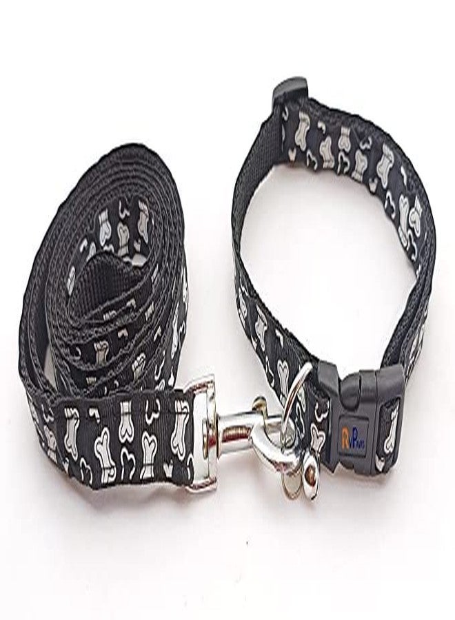 Pups&Pets Pet Printed 15 MM Collar and Leash Set - Adjustable Nylon Collar with Bell for Small and Medium Dogs, Collar and Leash Set for Puppies, Dog & Cat (Black, Pattern-2) - Image 4